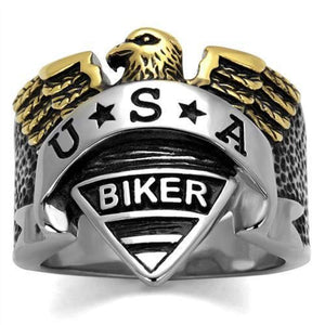 WildKlass Stainless Steel Ring Two-Tone IP Gold Men Epoxy Jet-WildKlass Jewelry