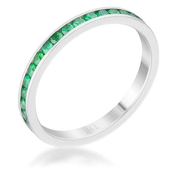 WildKlass 0.5ct Emerald CZ Stainless Steel Eternity Band-WildKlass Jewelry