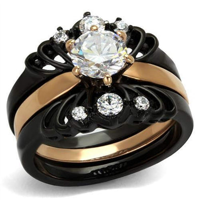 WildKlass Stainless Steel Ring IP Rose Gold+ IP Black Women AAA Grade CZ Clear-WildKlass Jewelry