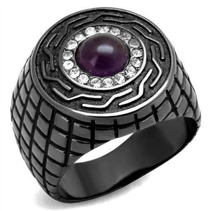 WildKlass Stainless Steel Ring IP Light Black (IP Gun) Men Semi-Precious Amethyst-WildKlass Jewelry