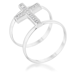 WildKlass 0.08ct CZ Rhodium Plated Contemporary Cross Ring-WildKlass Jewelry