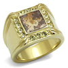 WildKlass Stainless Steel Ring IP GoldMen Semi-Precious Smoked Quartz-WildKlass Jewelry