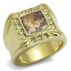 WildKlass Stainless Steel Ring IP GoldMen Semi-Precious Smoked Quartz-WildKlass Jewelry