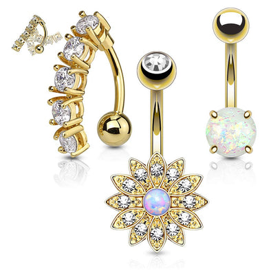 WildKlass 3 Pcs Pre Loaded Assorted 316L Surgical Steel Belly Navel Ring Gem Box Package-WildKlass Jewelry