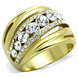 WildKlass Stainless Steel Ring IP Gold Women Top Grade Crystal Clear-WildKlass Jewelry