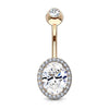 CZ Around Oval Prong Set CZ Center Double Tier 316L Surgical Steel WildKlass Belly Button Navel Rings-WildKlass Jewelry
