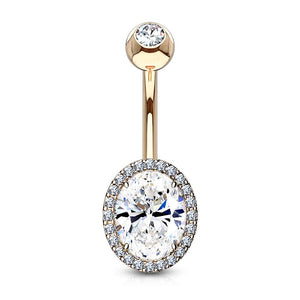 CZ Around Oval Prong Set CZ Center Double Tier 316L Surgical Steel WildKlass Belly Button Navel Rings-WildKlass Jewelry