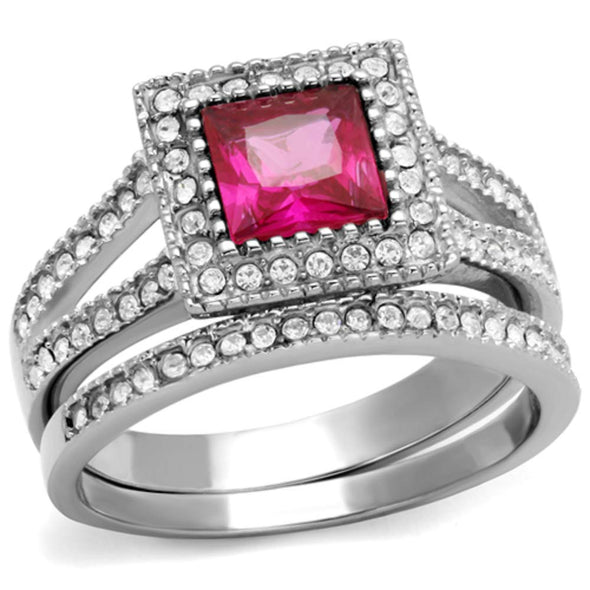 WildKlass Stainless Steel Ring High Polished Women AAA Grade CZ Ruby-WildKlass Jewelry