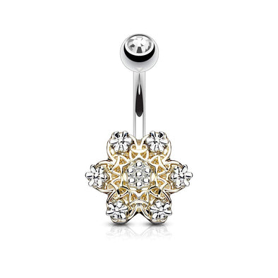 Two Tone Flower with Distinguishing Petals 316L Surgical Steel WildKlass Belly Button Navel Rings-WildKlass Jewelry