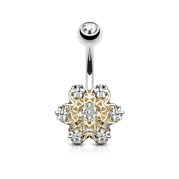 Two Tone Flower with Distinguishing Petals 316L Surgical Steel WildKlass Belly Button Navel Rings-WildKlass Jewelry