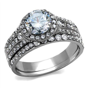 WildKlass Stainless Steel Ring High Polished Women AAA Grade CZ Clear-WildKlass Jewelry