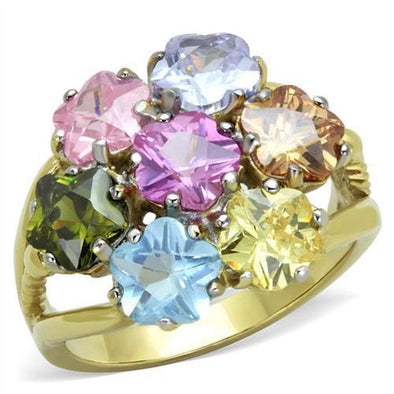 WildKlass Stainless Steel Ring Two-Tone IP Gold Women Assorted Multi Color-WildKlass Jewelry