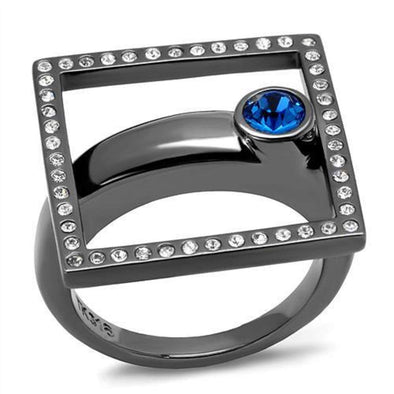 WildKlass Stainless Steel Ring IP Light Black (IP Gun) Women Top Grade Crystal Capri Blue-WildKlass Jewelry