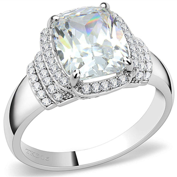 WildKlass Stainless Steel Ring High Polished Women Cubic Clear-WildKlass Jewelry