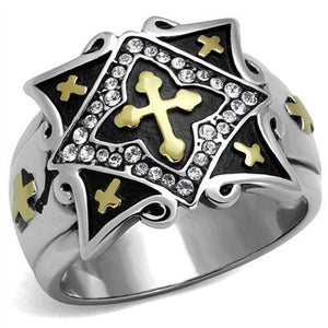 WildKlass Stainless Steel Ring Two-Tone IP Gold Men Top Grade Crystal Clear-WildKlass Jewelry