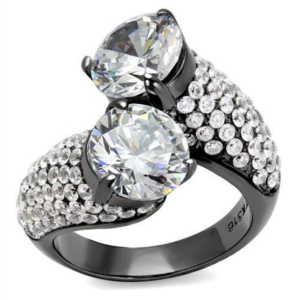 WildKlass Stainless Steel Ring IP Light Black (IP Gun) Women AAA Grade CZ Clear-WildKlass Jewelry