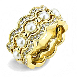 WildKlass Stainless Steel Ring IP Gold Women Synthetic White-WildKlass Jewelry