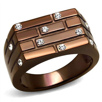 WildKlass Stainless Steel Ring IP Coffee Light Men Top Grade Crystal Clear-WildKlass Jewelry