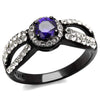 WildKlass Stainless Steel Ring Two-Tone IP Black Women AAA Grade CZ Tanzanite-WildKlass Jewelry
