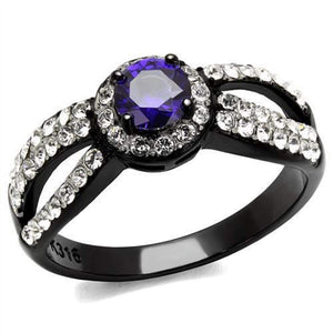 WildKlass Stainless Steel Ring Two-Tone IP Black Women AAA Grade CZ Tanzanite-WildKlass Jewelry