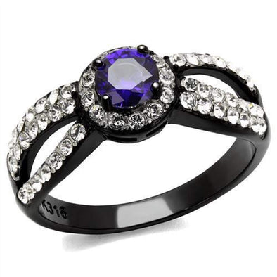 WildKlass Stainless Steel Ring Two-Tone IP Black Women AAA Grade CZ Tanzanite-WildKlass Jewelry