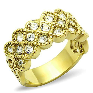WildKlass Stainless Steel Pave Ring IP Gold Women Top Grade Crystal Clear-WildKlass Jewelry