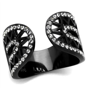 WildKlass Stainless Steel Ring IP Black Women Top Grade Crystal Black Diamond-WildKlass Jewelry