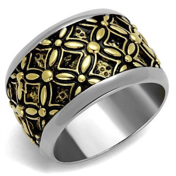 WildKlass Stainless Steel Ring Two-Tone IP Gold Men Epoxy Jet-WildKlass Jewelry