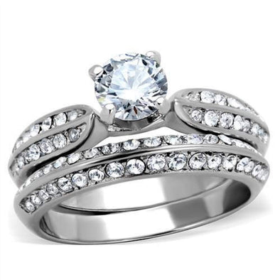 WildKlass Stainless Steel Ring High Polished (no Plating) Women AAA Grade CZ Clear-WildKlass Jewelry