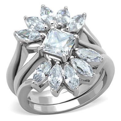 WildKlass Stainless Steel Ring High Polished (no Plating) Women Grade Six CZ Clear-WildKlass Jewelry