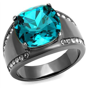 WildKlass Stainless Steel Ring IP Light Black (IP Gun) Women Top Grade Crystal Blue Zircon-WildKlass Jewelry