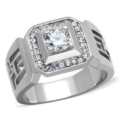 WildKlass Stainless Steel Ring High Polished (no Plating) Men AAA Grade CZ Clear-WildKlass Jewelry
