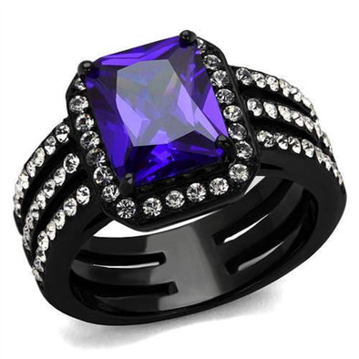 WildKlass Stainless Steel Ring IP Women AAA Grade CZ Tanzanite-WildKlass Jewelry