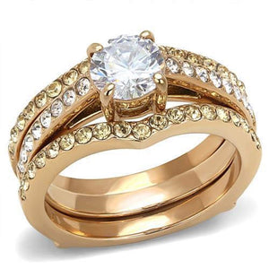 WildKlass Stainless Steel Ring IP Rose Gold Women AAA Grade CZ Clear-WildKlass Jewelry