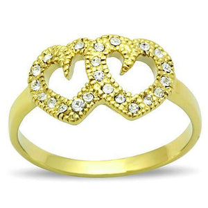 WildKlass Stainless Steel Heart Ring IP Gold Women Top Grade Crystal Clear-WildKlass Jewelry
