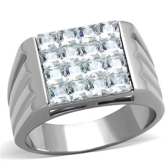 WildKlass Stainless Steel Ring High Polished (no Plating) Men AAA Grade CZ Clear-WildKlass Jewelry