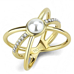 WildKlass Stainless Steel Ring IP Gold Women Synthetic White-WildKlass Jewelry