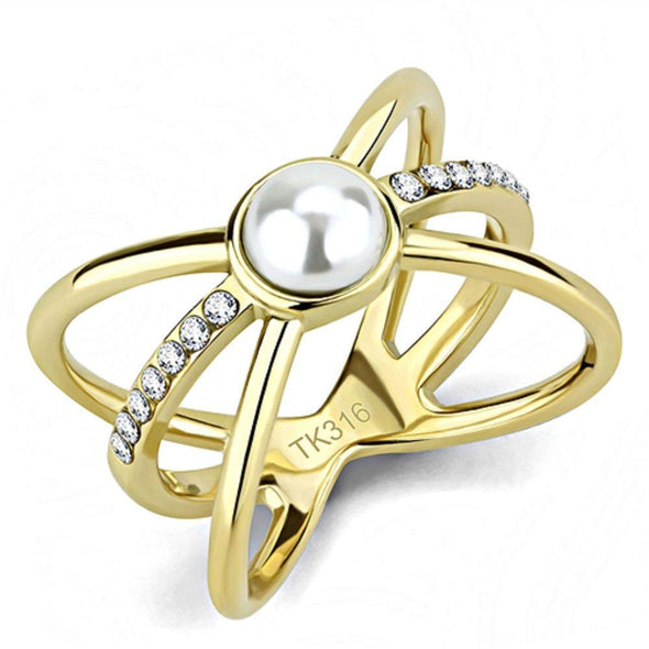 WildKlass Stainless Steel Ring IP Gold Women Synthetic White-WildKlass Jewelry