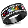 WildKlass Stainless Steel Ring IP Black Women Top Grade Crystal Multi Color-WildKlass Jewelry