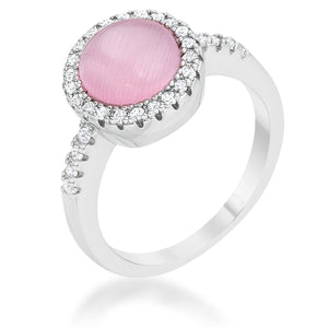 WildKlass 0.3ct CZ Pink Cat's Eye Rhodium Plated Classic Ring-WildKlass Jewelry