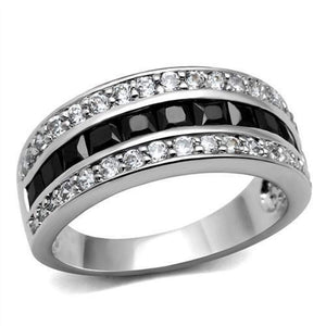 WildKlass Stainless Steel Ring High Polished Women AAA Grade CZ Black Diamond-WildKlass Jewelry