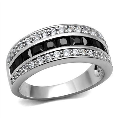 WildKlass Stainless Steel Ring High Polished Women AAA Grade CZ Black Diamond-WildKlass Jewelry