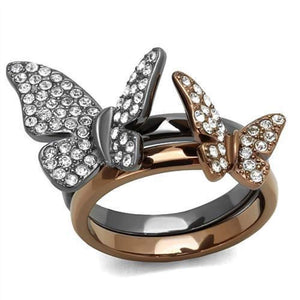 WildKlass Stainless Steel Ring IP Light Black & IP Light Coffee Women Top Grade Crystal Clear-WildKlass Jewelry