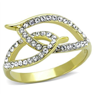 WildKlass Stainless Steel Ring Two-Tone IP Gold Women Top Grade Crystal Clear-WildKlass Jewelry