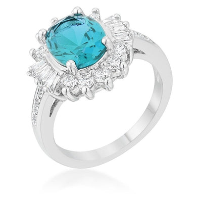 WildKlass 3ct Aqua CZ Rhodium Plated Classic Ring-WildKlass Jewelry