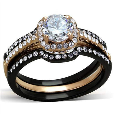 WildKlass Stainless Steel Ring IP Rose Gold+ IP Black Women AAA Grade CZ Clear-WildKlass Jewelry