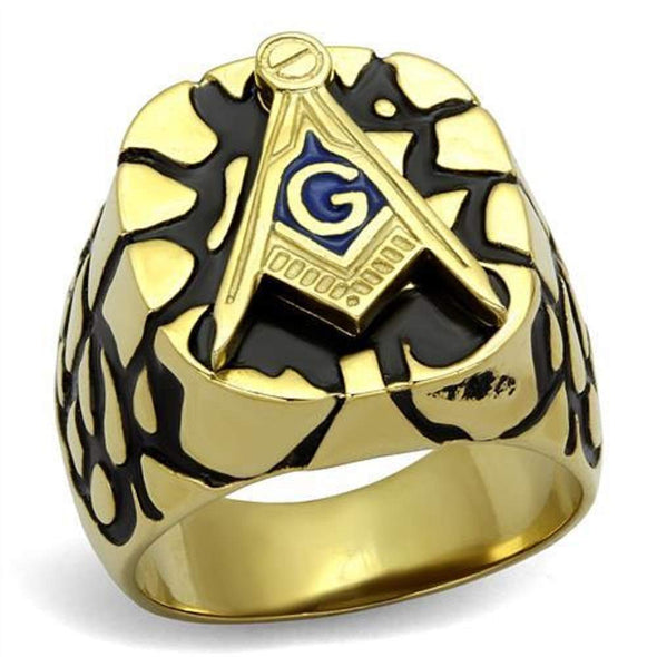 WildKlass Stainless Steel Ring IP GoldMen Epoxy Capri Blue-WildKlass Jewelry