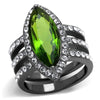 WildKlass Stainless Steel Ring IP Light Black (IP Gun) Women Synthetic Peridot-WildKlass Jewelry