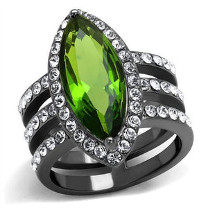 WildKlass Stainless Steel Ring IP Light Black (IP Gun) Women Synthetic Peridot-WildKlass Jewelry