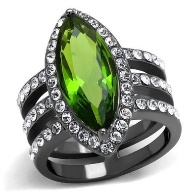 WildKlass Stainless Steel Ring IP Light Black (IP Gun) Women Synthetic Peridot-WildKlass Jewelry